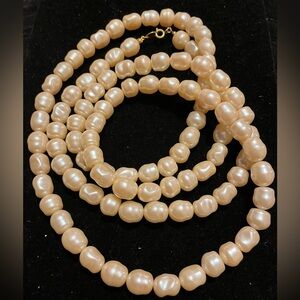 Elegant 1 String Cream Faux Pearl Necklace 54”
